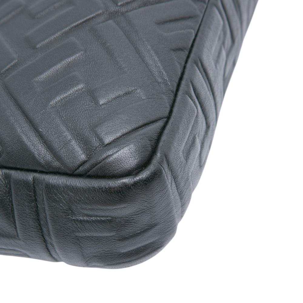 Fendi B Fendi Black Calf Leather Large Zucca Embossed Baguette Satchel Italy