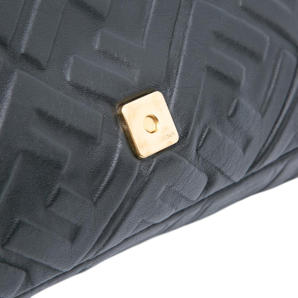 Fendi B Fendi Black Calf Leather Large Zucca Embossed Baguette Satchel Italy