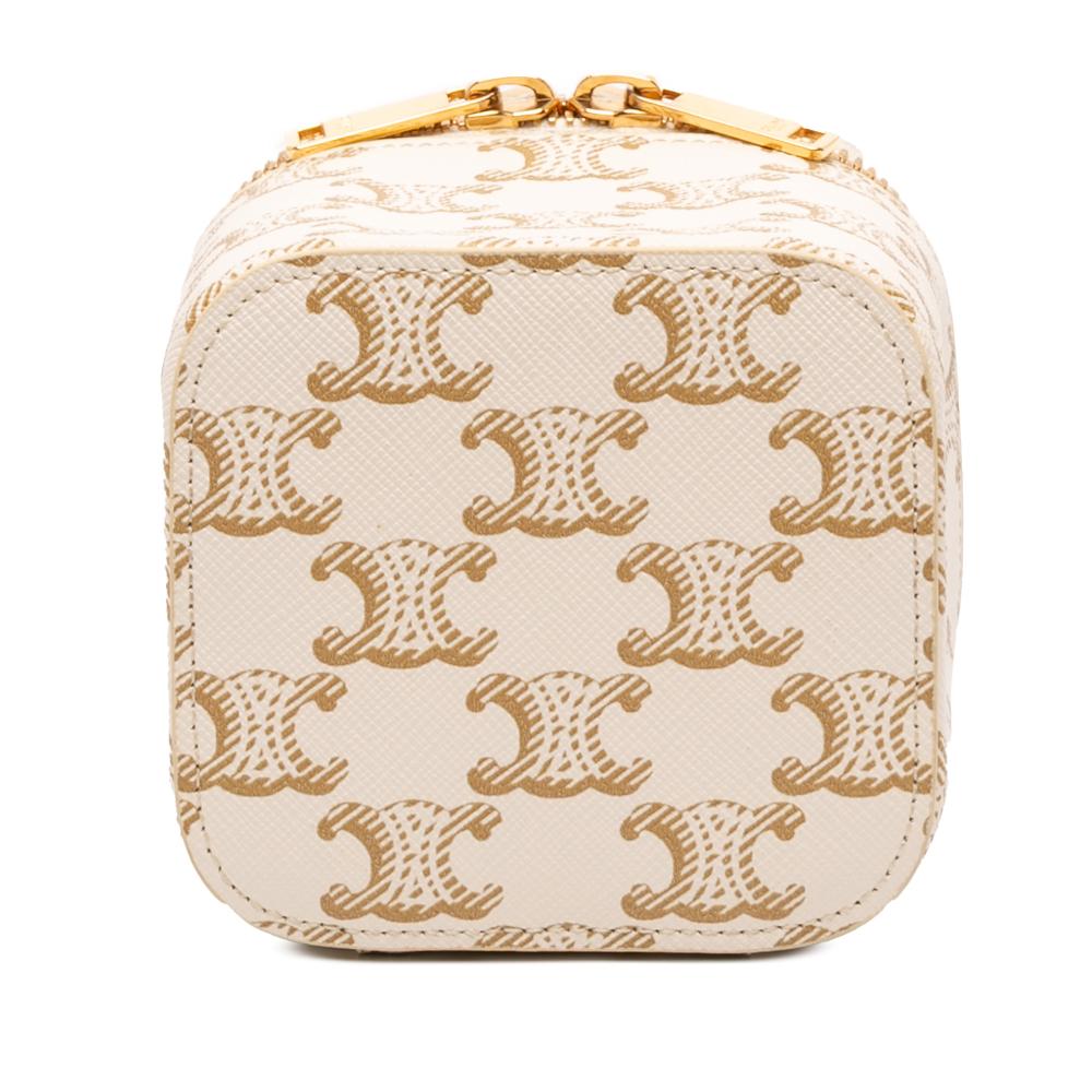 Celine AB Celine White Coated Canvas Fabric Mini Triomphe Vanity Case Italy