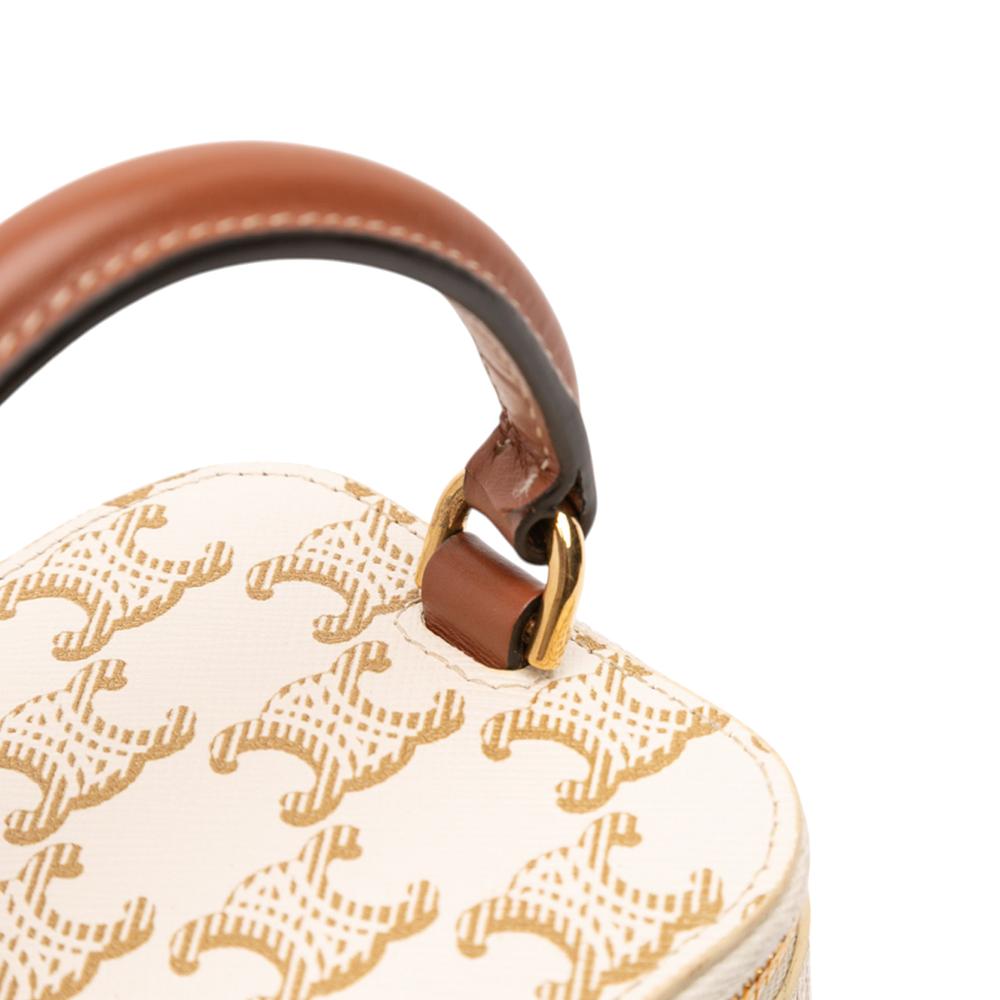 Celine AB Celine White Coated Canvas Fabric Mini Triomphe Vanity Case Italy