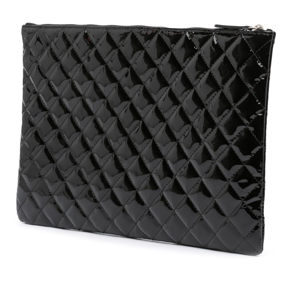 Chanel AB Chanel Black Patent Leather Leather Large Quilted Patent O Case Clutch Italy