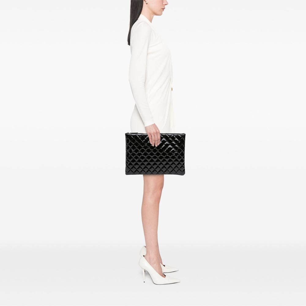 Chanel AB Chanel Black Patent Leather Leather Large Quilted Patent O Case Clutch Italy