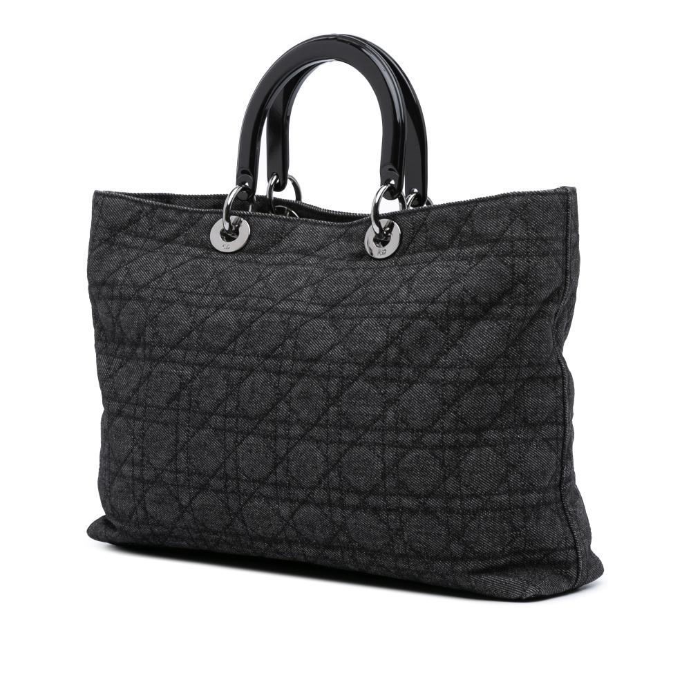 Christian Dior B Dior Black Denim Fabric Extra Large Cannage Lady Dior Italy