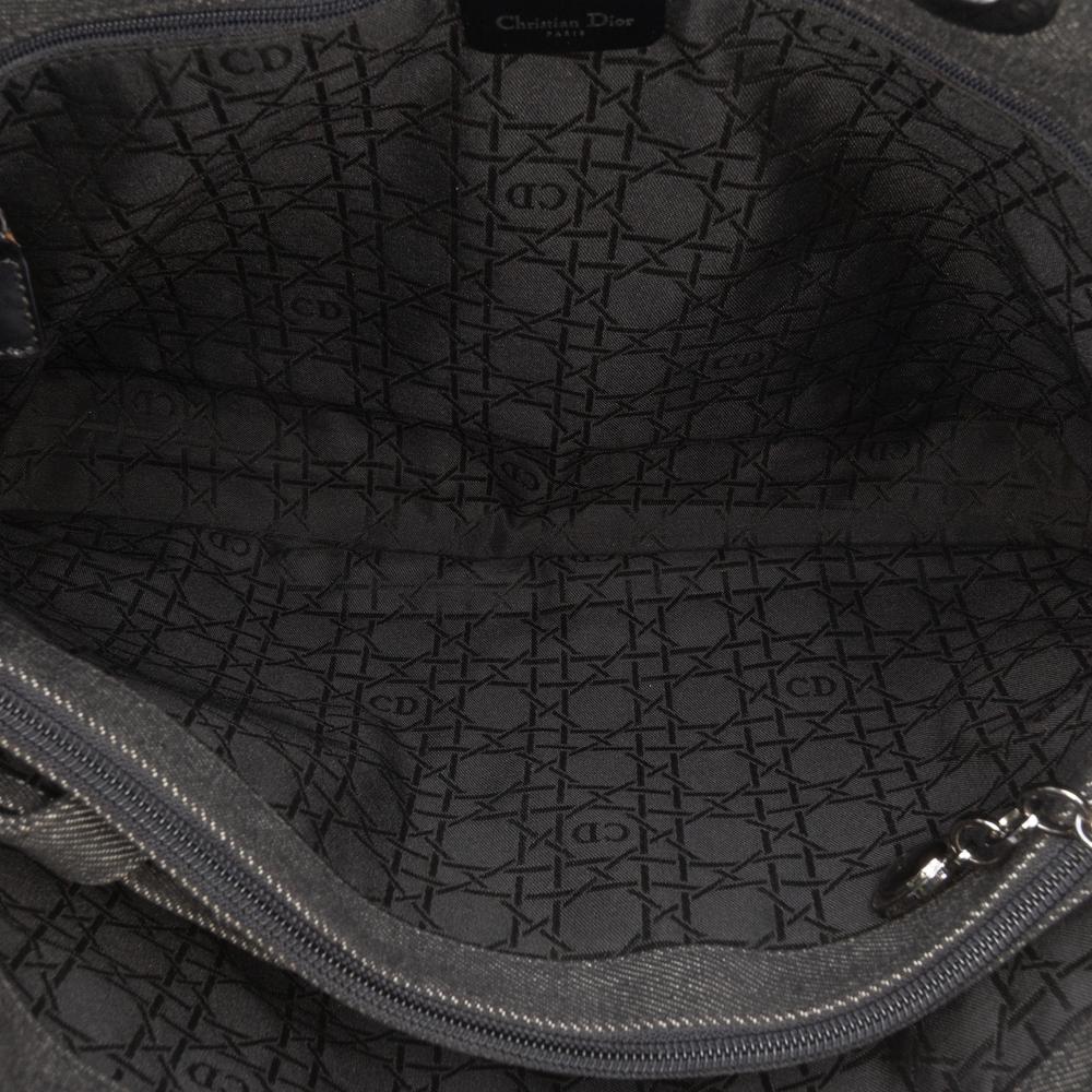 Christian Dior B Dior Black Denim Fabric Extra Large Cannage Lady Dior Italy
