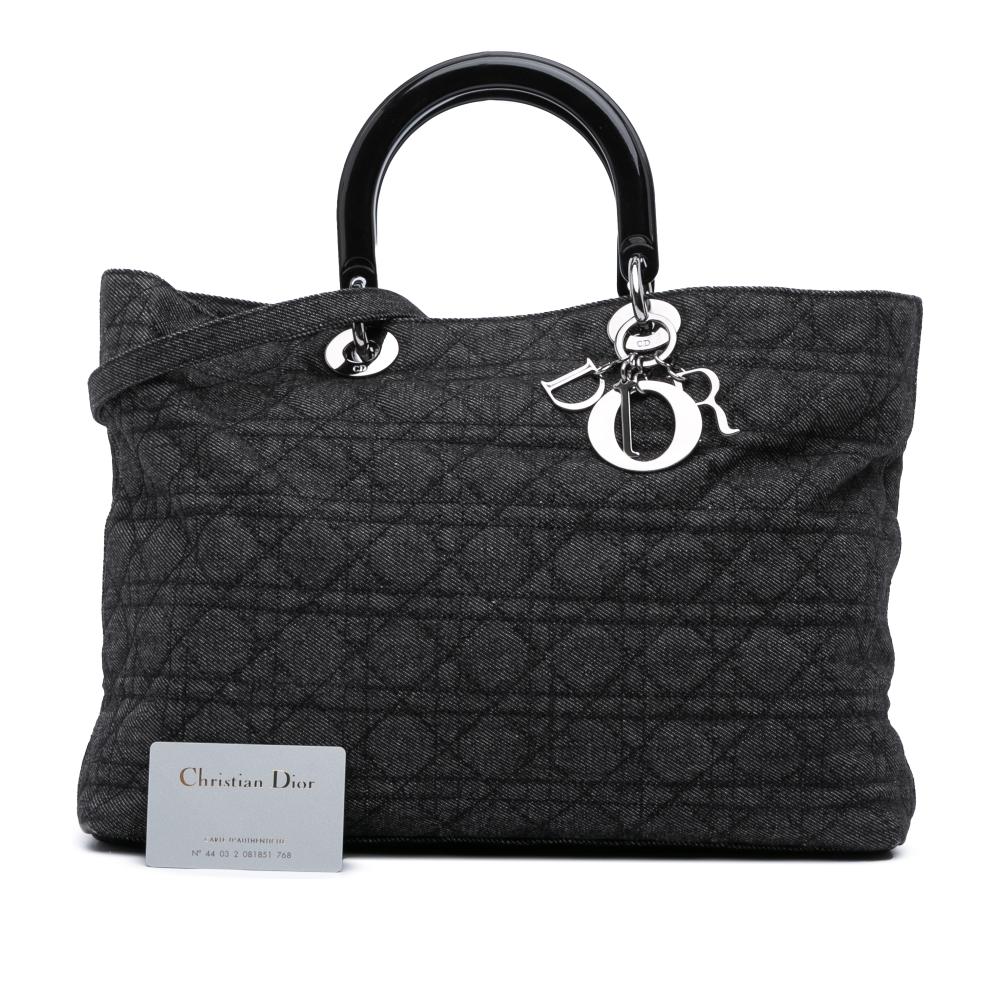 Christian Dior B Dior Black Denim Fabric Extra Large Cannage Lady Dior Italy