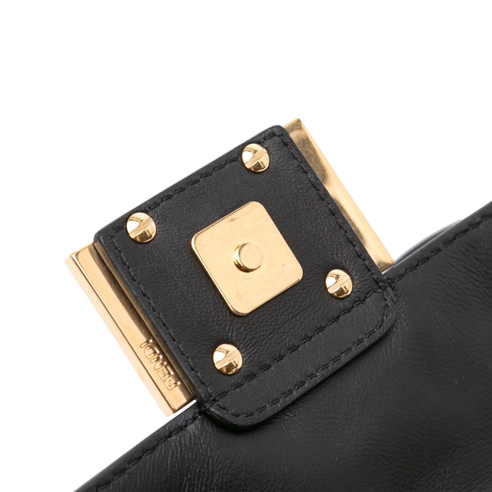 Fendi B Fendi Black Calf Leather Mini Zucca Embossed Baguette Satchel Italy