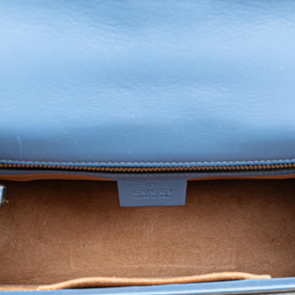 Gucci B Gucci Blue Light Blue Calf Leather Small Sylvie Web Satchel Italy