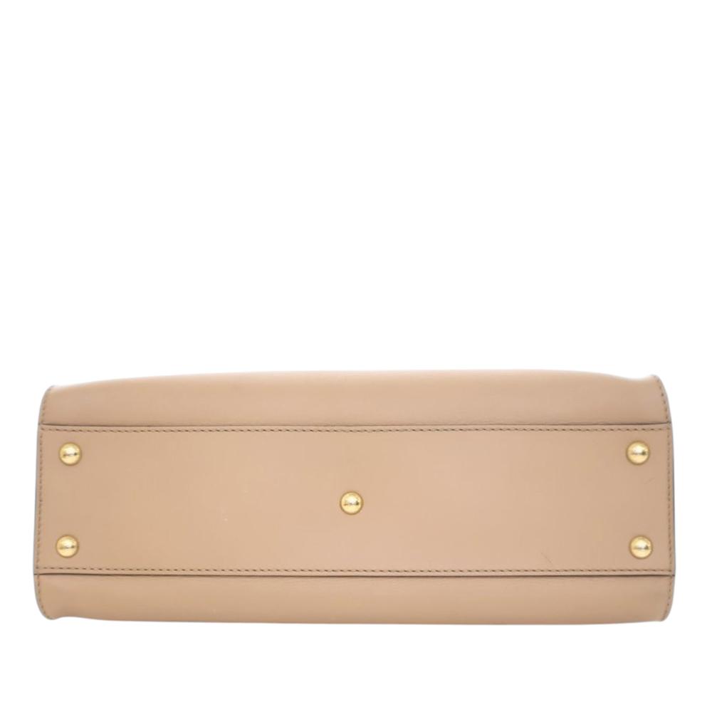 Fendi B Fendi Brown Beige Calf Leather Medium Peekaboo Iconic Satchel Italy