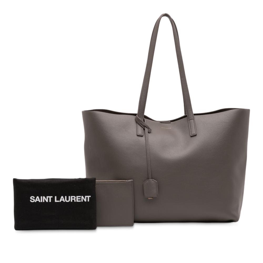 Saint Laurent B Saint Laurent Gray Dark Gray Calf Leather Large East West Shopping Tote Italy