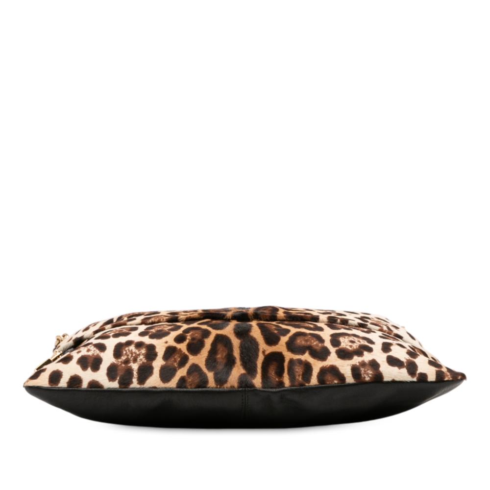 Dolce&Gabbana B Dolce & Gabbana Brown with Black Pony Hair Natural Material Leopard Print Chain Tote Italy