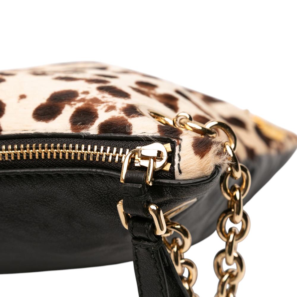 Dolce&Gabbana B Dolce & Gabbana Brown with Black Pony Hair Natural Material Leopard Print Chain Tote Italy
