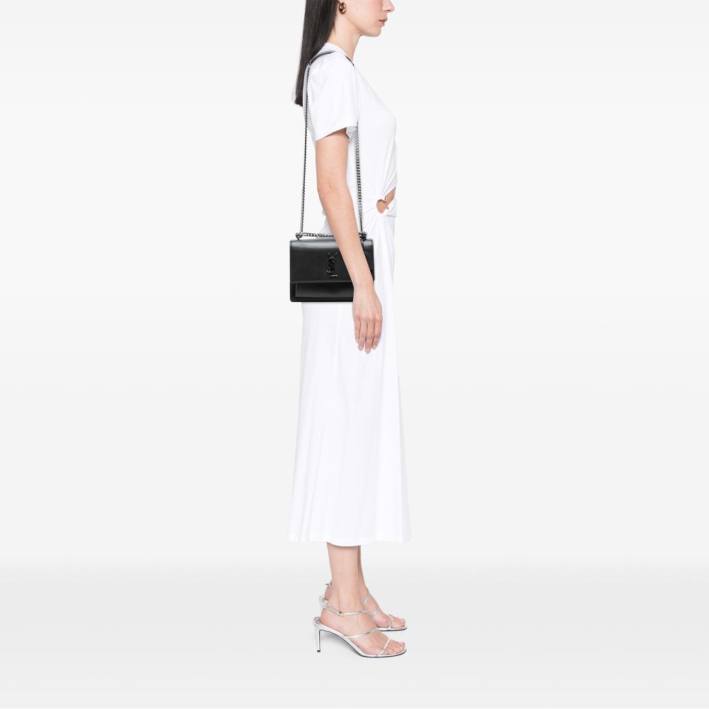 Saint Laurent AB Saint Laurent Black Smooth Leather Leather Medium Monogram Sunset Crossbody Italy