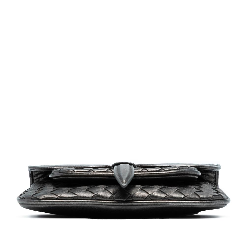 Bottega Veneta Gray Mini Metallic Nappa Intrecciato Chain Flap Crossbody Italy