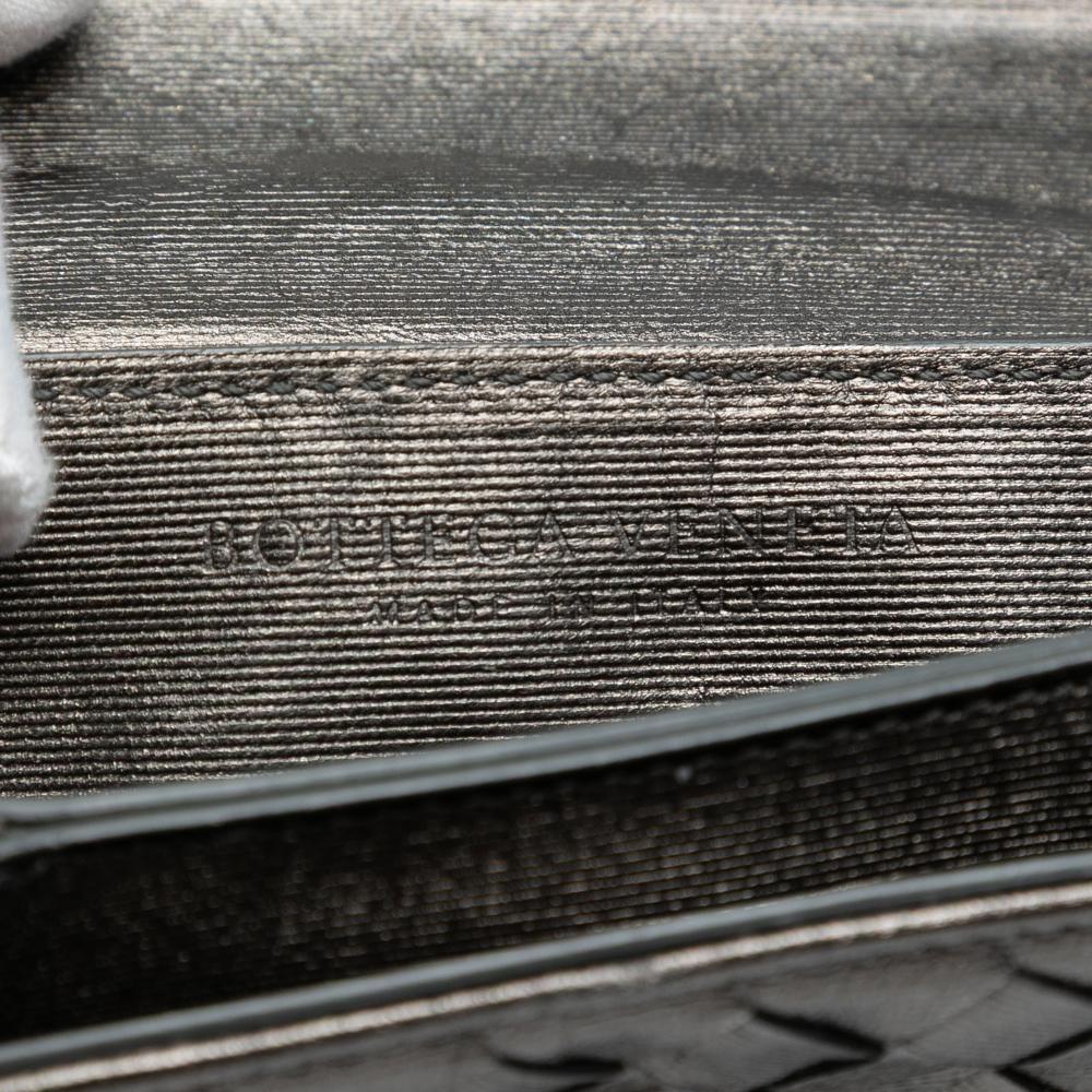 Bottega Veneta Gray Mini Metallic Nappa Intrecciato Chain Flap Crossbody Italy