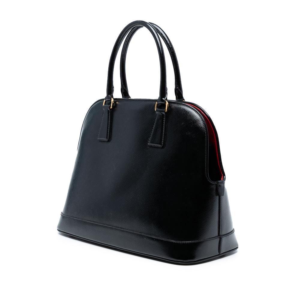 Prada B Prada Black Saffiano Leather Vernice Promenade Dome Satchel Italy