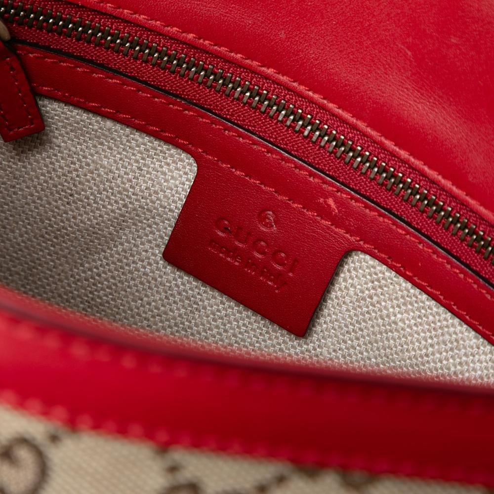 Gucci B Gucci Brown Beige Canvas Fabric Medium GG Lady Web Crossbody Italy