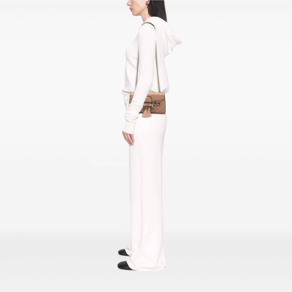 Gucci B Gucci Brown Beige Calf Leather Small Guccissima Emily Crossbody Italy