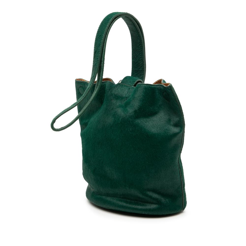 Bottega Veneta AB Bottega Veneta Green Pony Hair Natural Material Small Drop Bucket Bag Italy
