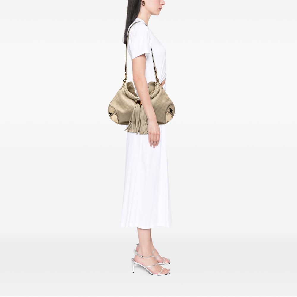 Gucci B Gucci Brown Beige Calf Leather Large Guccissima Indy Hobo Italy