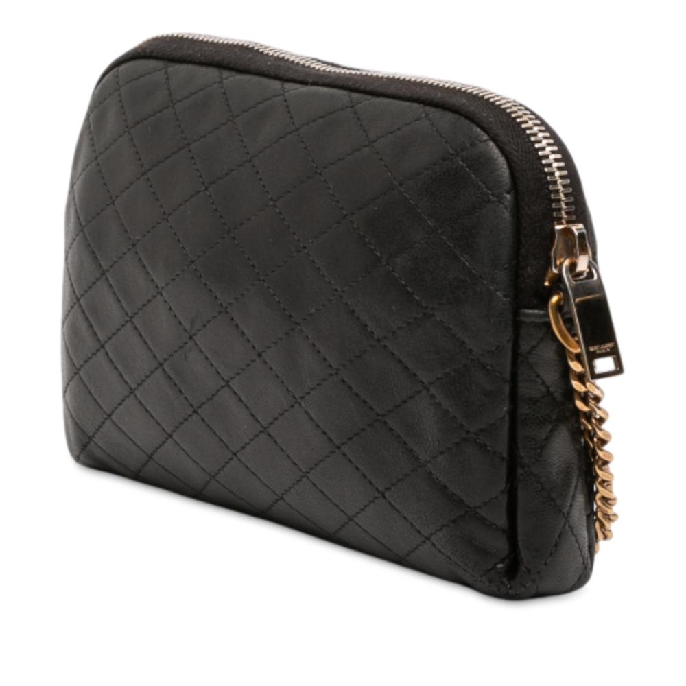 Saint Laurent B Saint Laurent Black Lambskin Leather Leather Mini Quilted Lambskin Gaby Zippered Pouch Italy