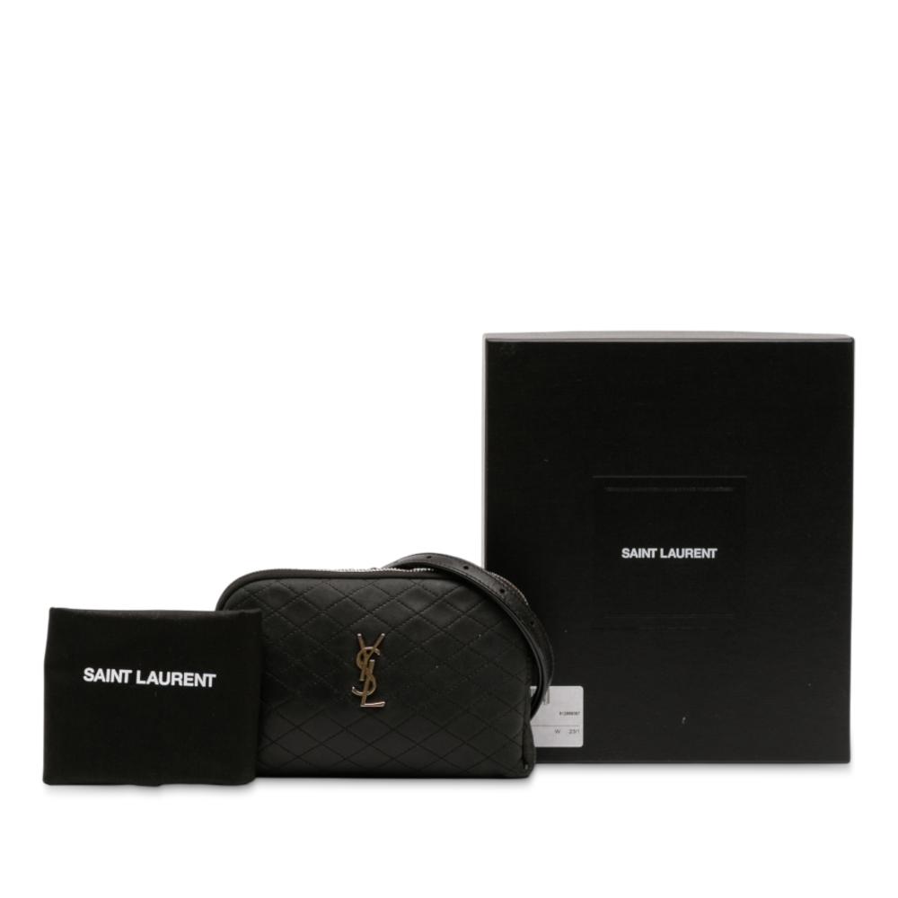 Saint Laurent B Saint Laurent Black Lambskin Leather Leather Mini Quilted Lambskin Gaby Zippered Pouch Italy