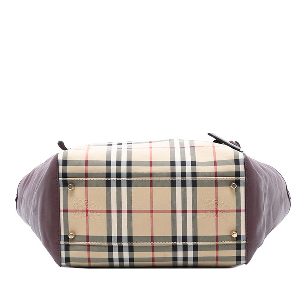 Burberry B Burberry Brown Beige Canvas Fabric Small Haymarket Check and Leather Canterbury Tote Italy