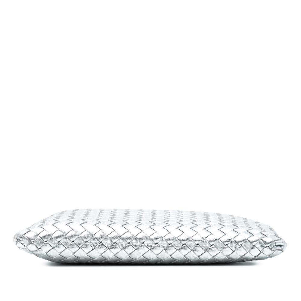 Bottega Veneta AB Bottega Veneta Silver Calf Leather Metallic Intrecciato Clutch Italy