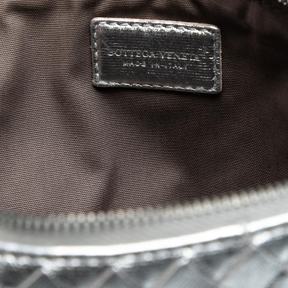 Bottega Veneta AB Bottega Veneta Silver Calf Leather Metallic Intrecciato Clutch Italy