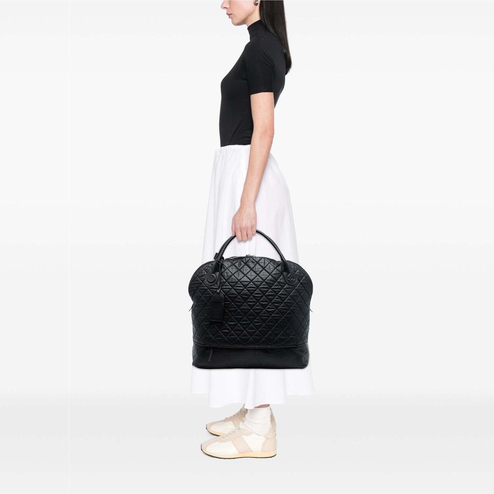 Chanel B Chanel Black Coated Canvas Fabric XL Quilted Horizontal Sport Weekender Italy