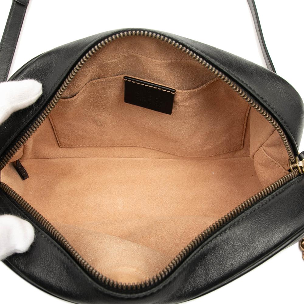 Gucci AB Gucci Black Calf Leather Small GG Marmont Matelasse Crossbody Italy