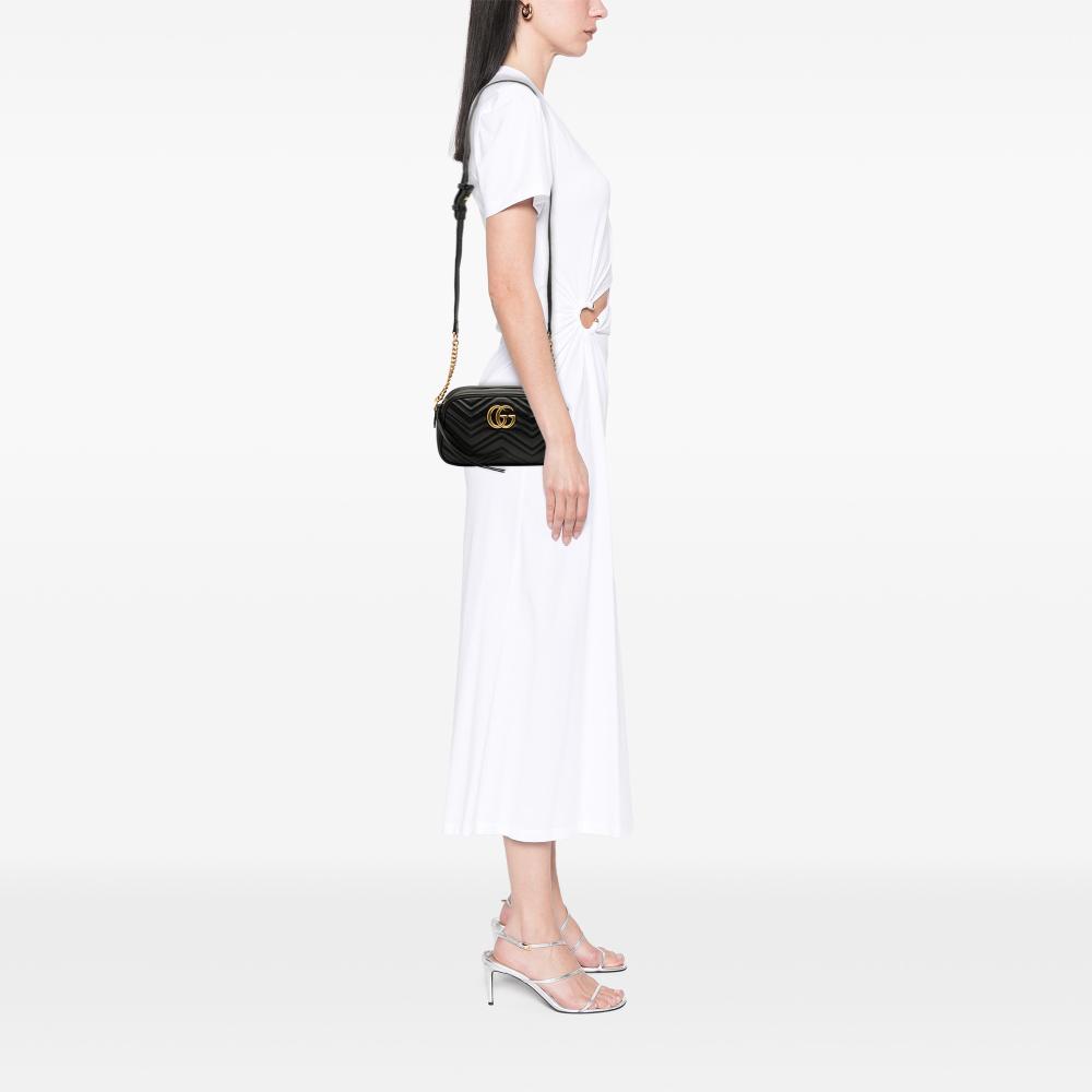 Gucci AB Gucci Black Calf Leather Small GG Marmont Matelasse Crossbody Italy