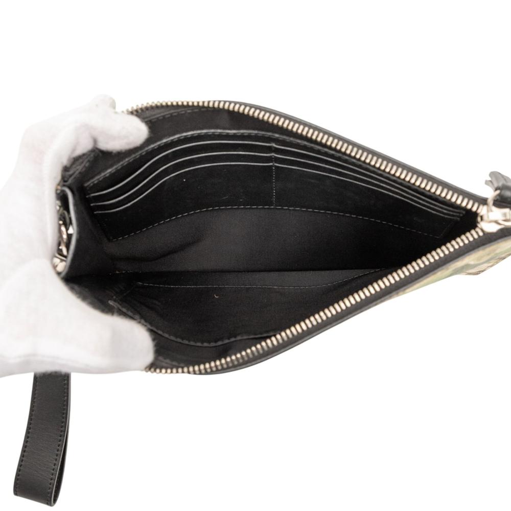 Gucci B Gucci Brown Beige Coated Canvas Fabric GG Supreme Blooms Clutch Italy