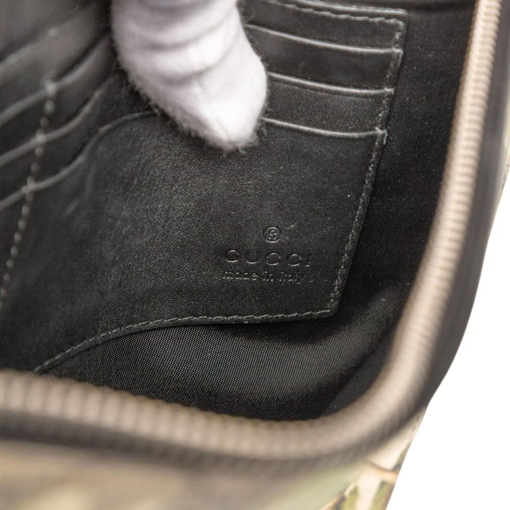 Gucci B Gucci Brown Beige Coated Canvas Fabric GG Supreme Blooms Clutch Italy