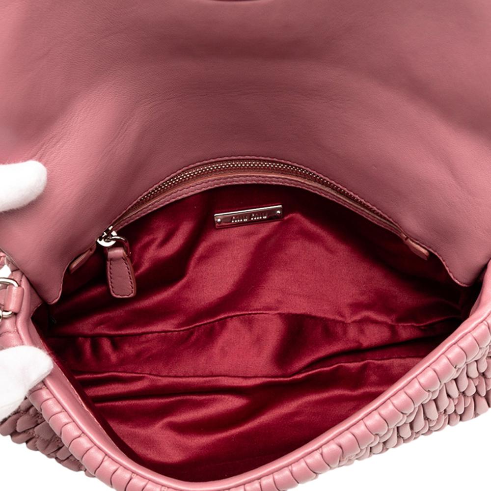 Miu Miu B Miu Miu Pink Lily Nappa Leather Leather Matelasse Nappa Crystal Chain Satchel Italy