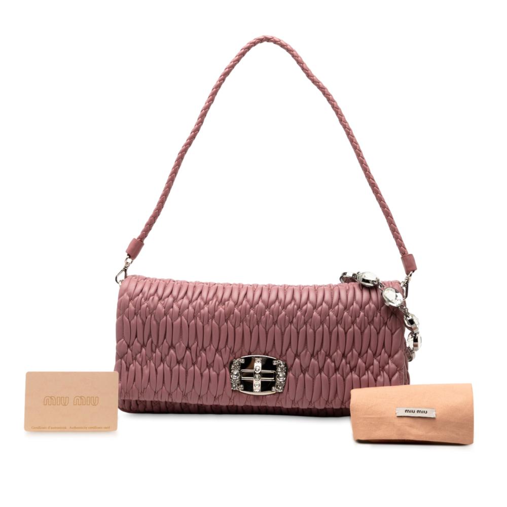 Miu Miu B Miu Miu Pink Lily Nappa Leather Leather Matelasse Nappa Crystal Chain Satchel Italy