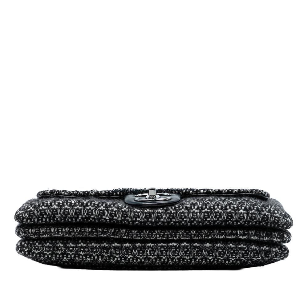 Chanel AB Chanel Black Tweed Fabric Large and Sequin Icons 3 Accordion Flap Italy