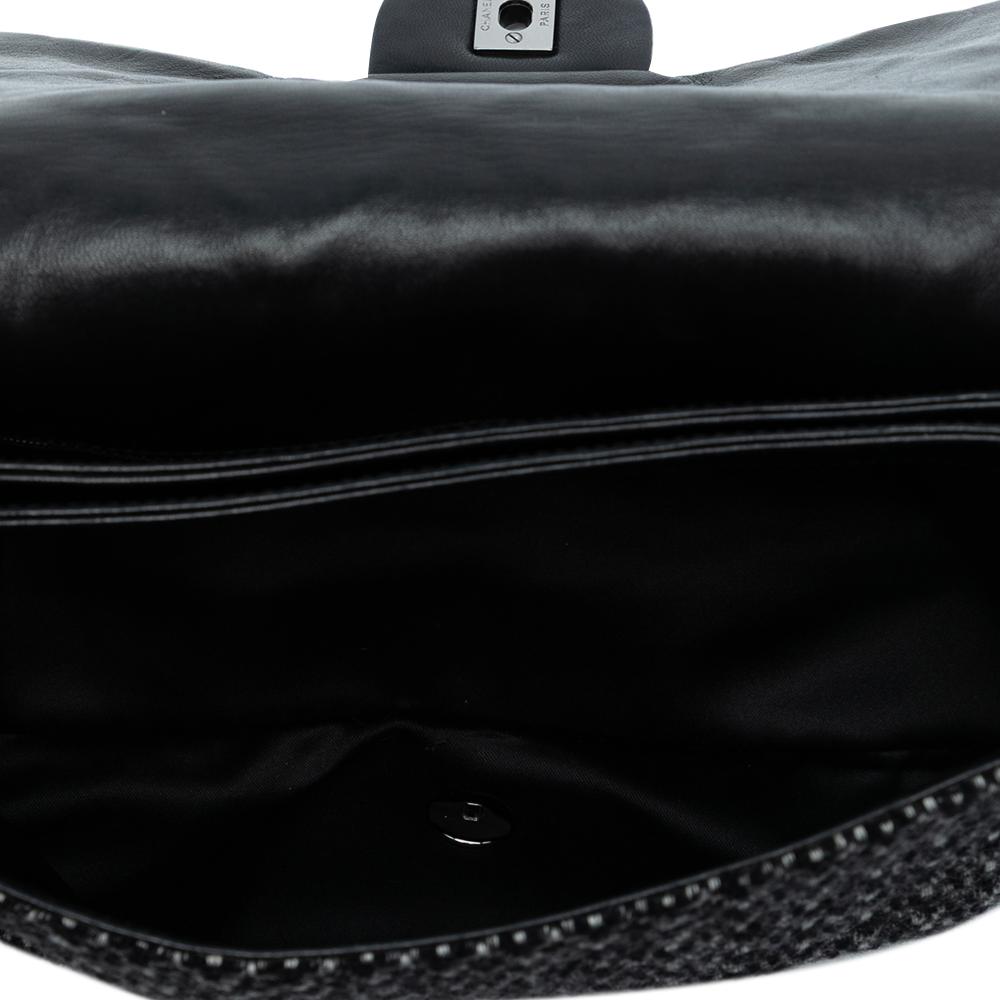 Chanel AB Chanel Black Tweed Fabric Large and Sequin Icons 3 Accordion Flap Italy