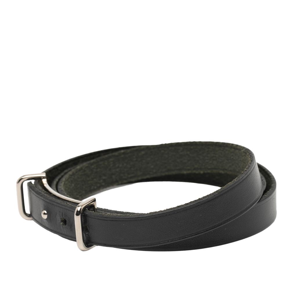 Hermès B Hermès Black with Silver Calf Leather Swift Api II Double Tour Bracelet France