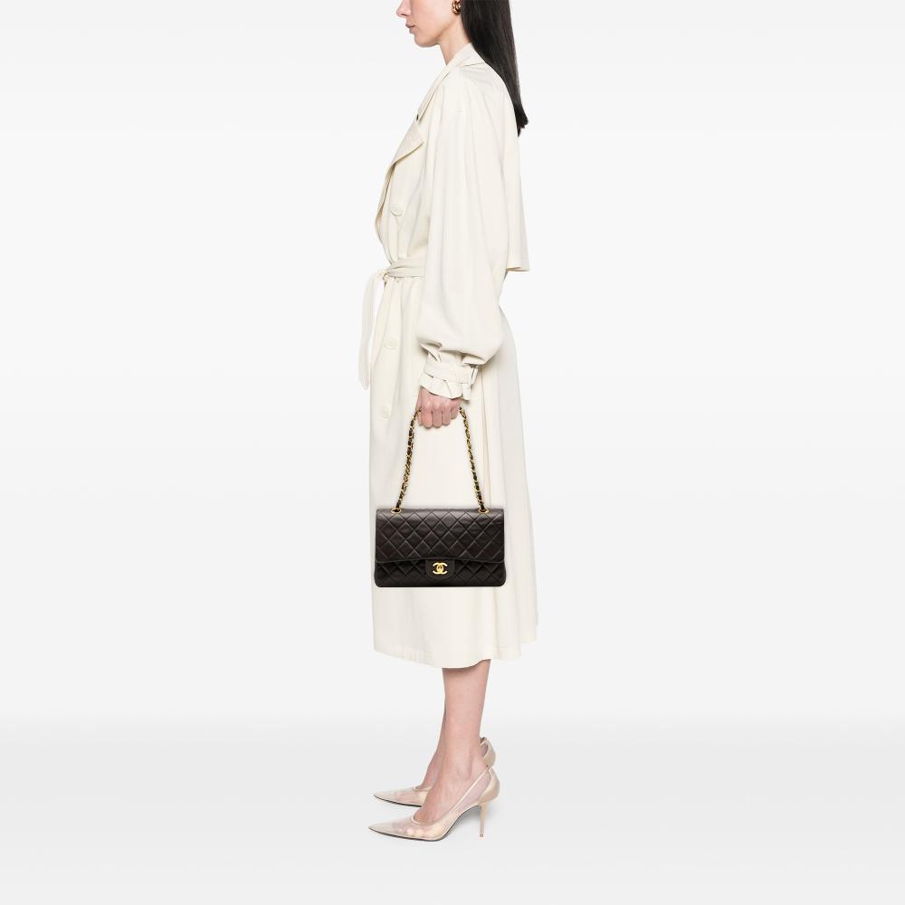 Chanel B Chanel Black Lambskin Leather Leather Medium Classic Lambskin Double Flap France