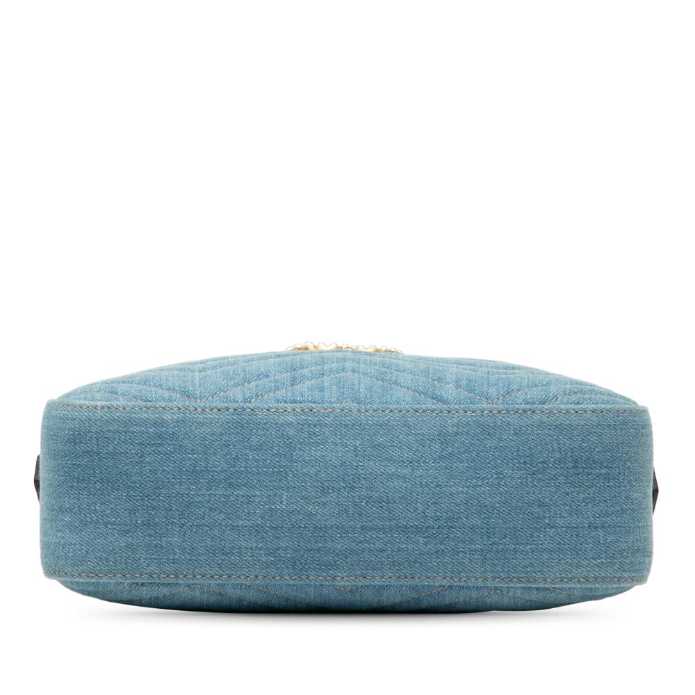 Gucci AB Gucci Blue Denim Denim Fabric Small GG Marmont Matelasse Pearly Crossbody Italy