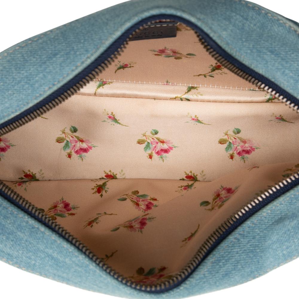 Gucci AB Gucci Blue Denim Denim Fabric Small GG Marmont Matelasse Pearly Crossbody Italy