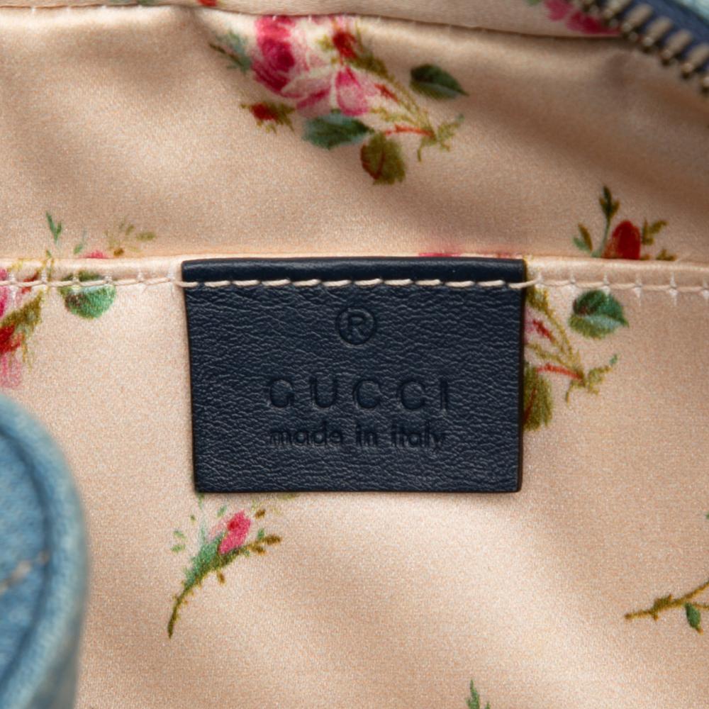 Gucci AB Gucci Blue Denim Denim Fabric Small GG Marmont Matelasse Pearly Crossbody Italy