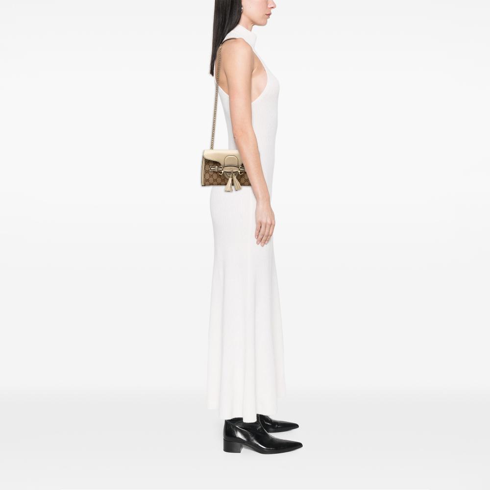 Gucci B Gucci Brown Beige Canvas Fabric Small GG Emily Crossbody Italy