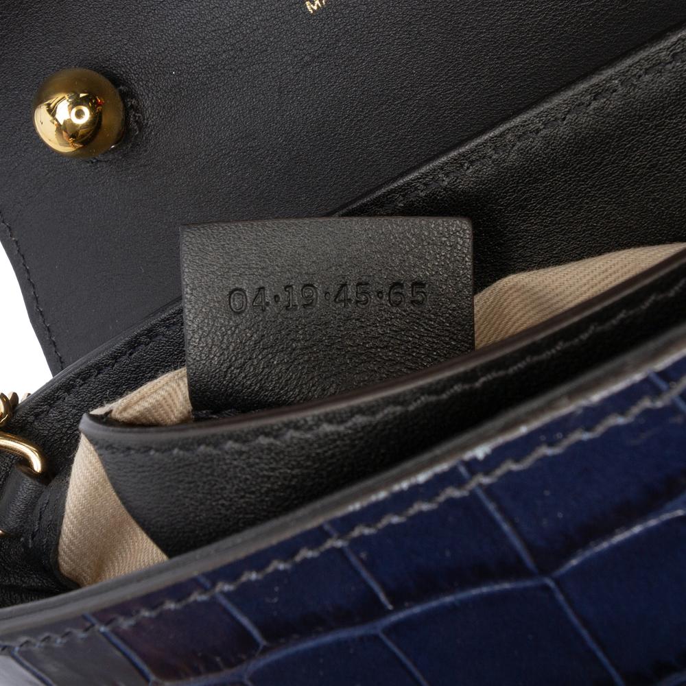 Chloé B Chloé Blue Navy Calf Leather Croc Embossed Aby Lock Satchel Italy