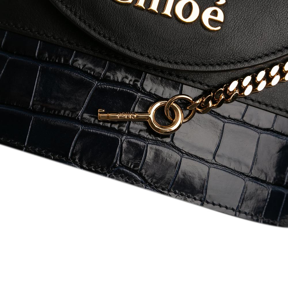 Chloé B Chloé Blue Navy Calf Leather Croc Embossed Aby Lock Satchel Italy