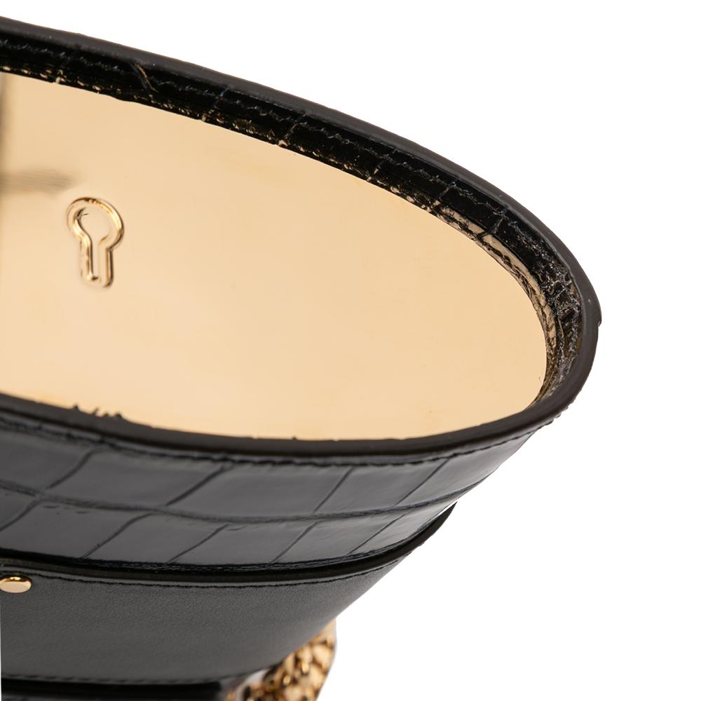 Chloé B Chloé Blue Navy Calf Leather Croc Embossed Aby Lock Satchel Italy