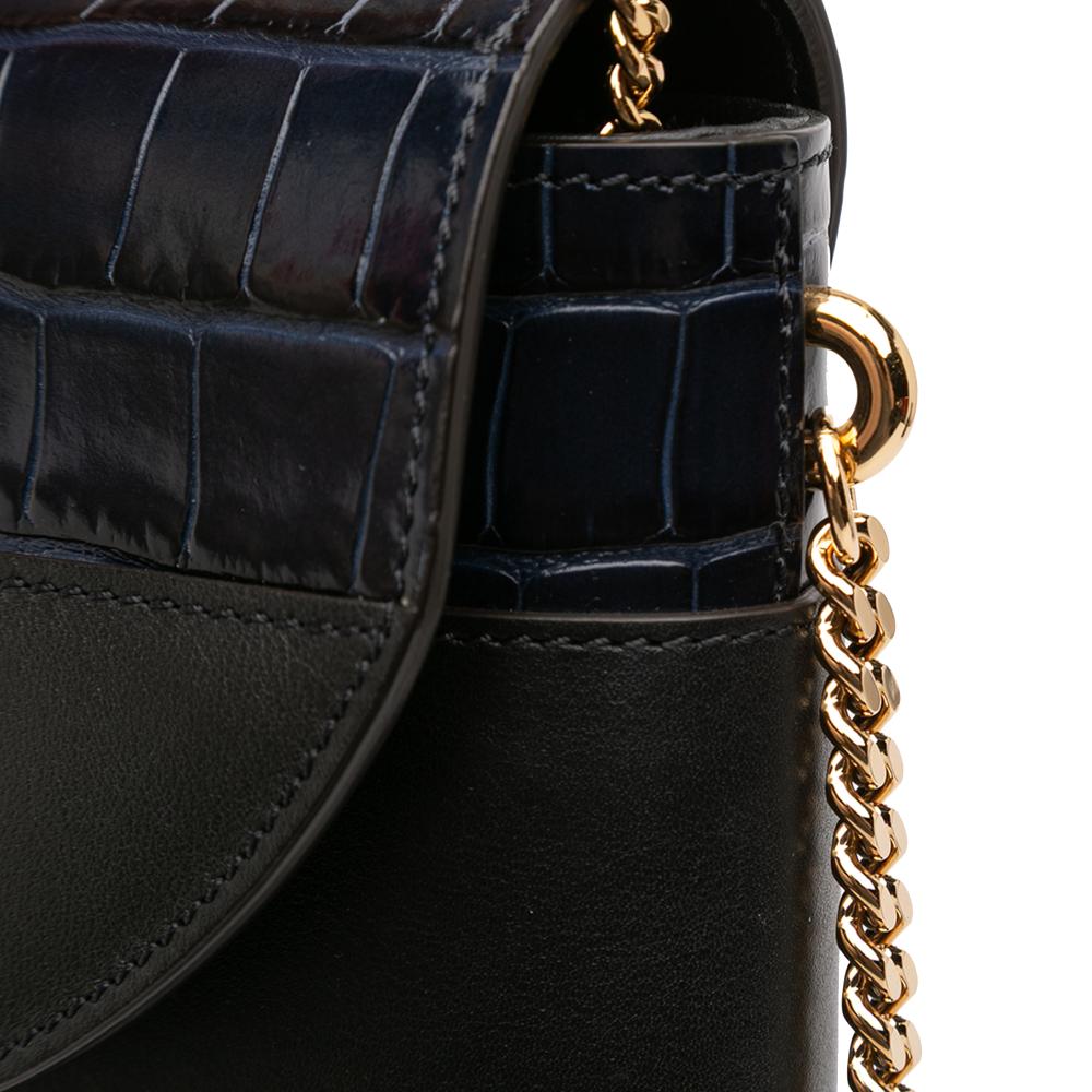 Chloé B Chloé Blue Navy Calf Leather Croc Embossed Aby Lock Satchel Italy