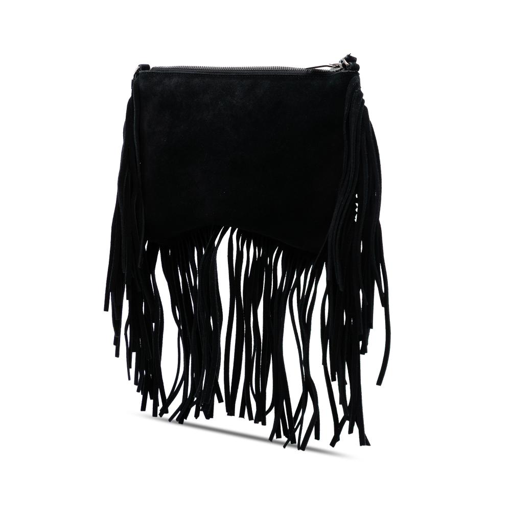 Saint Laurent AB Saint Laurent Black Suede Leather Monogram Fringe Crossbody Italy