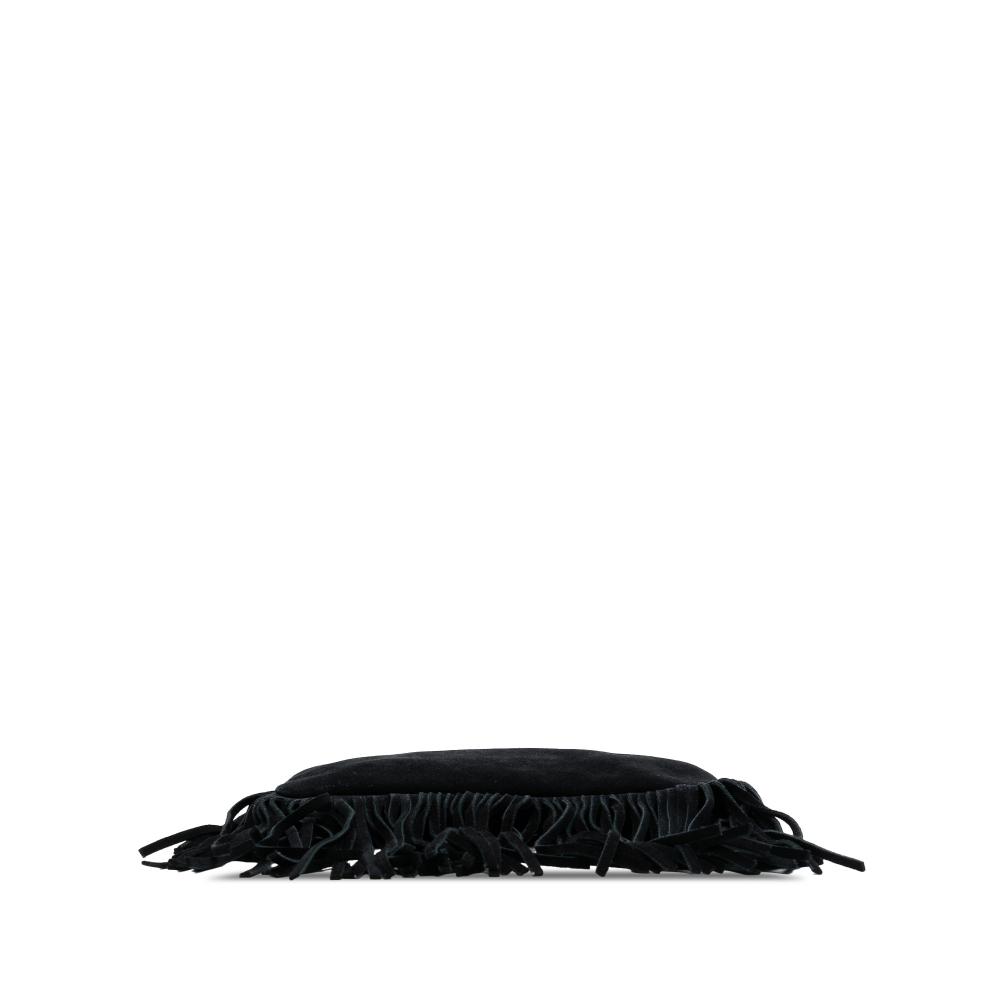 Saint Laurent AB Saint Laurent Black Suede Leather Monogram Fringe Crossbody Italy