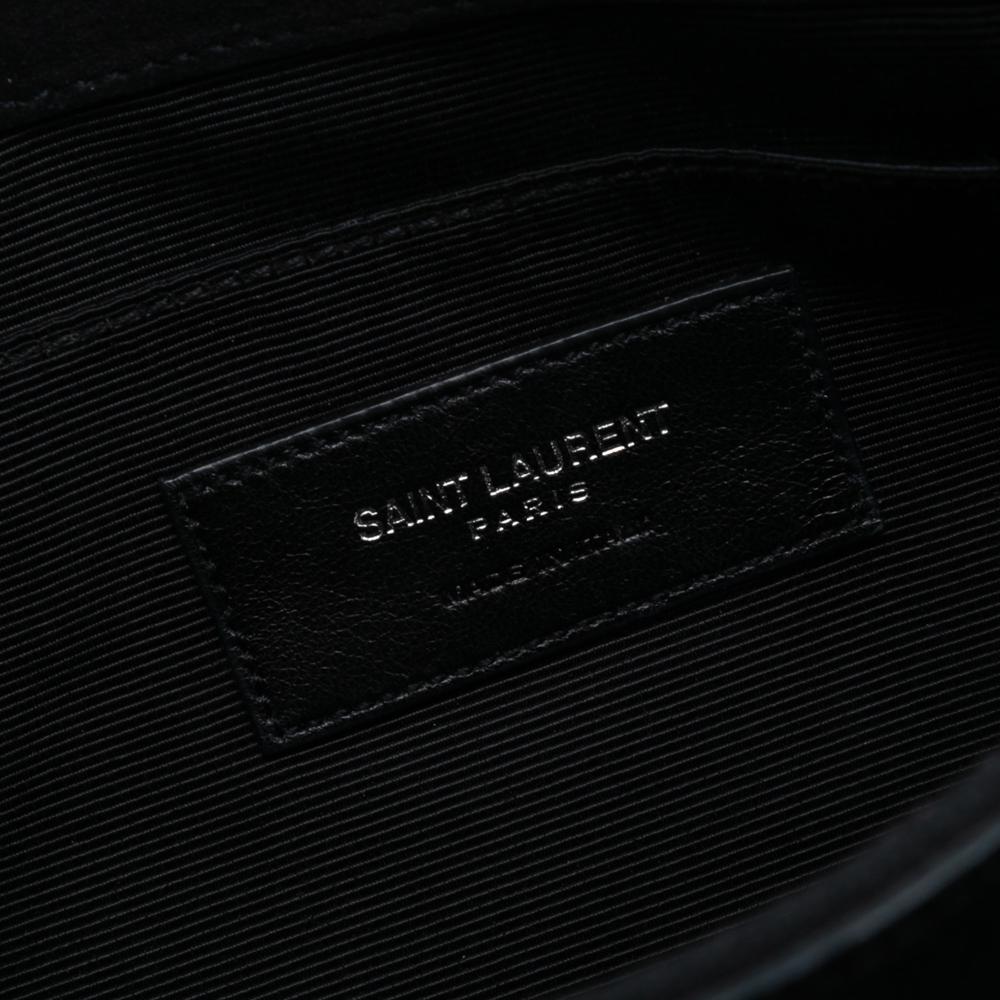 Saint Laurent AB Saint Laurent Black Suede Leather Monogram Fringe Crossbody Italy